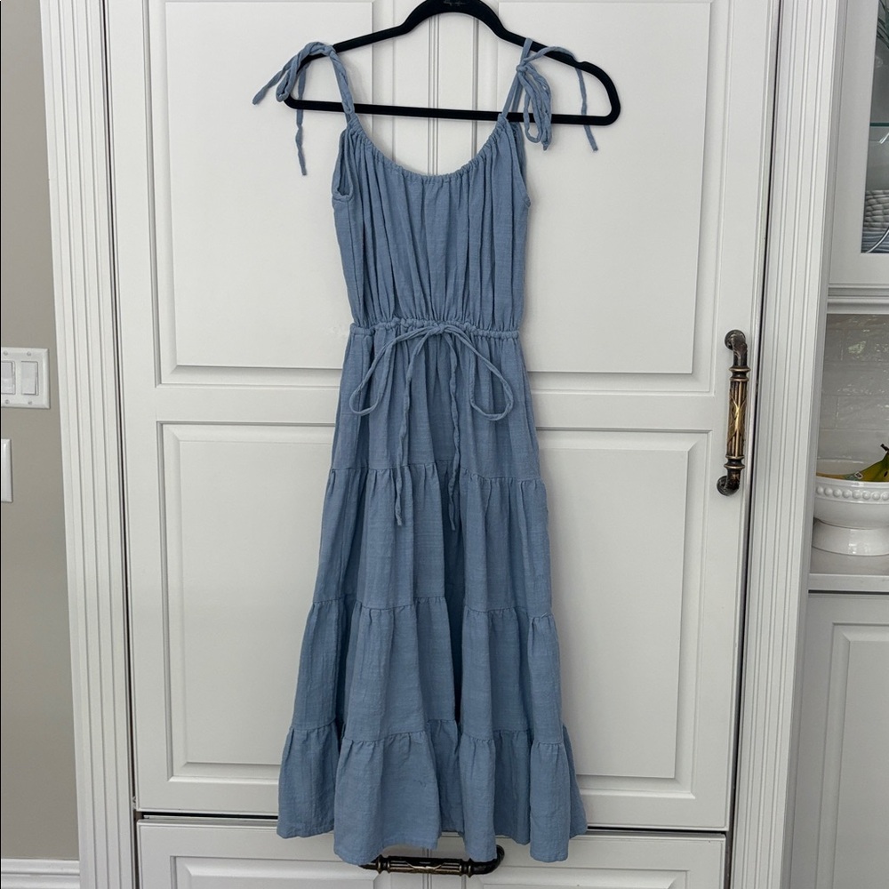 Light Blue Tiered Tie-Shoulder Maxi Dress